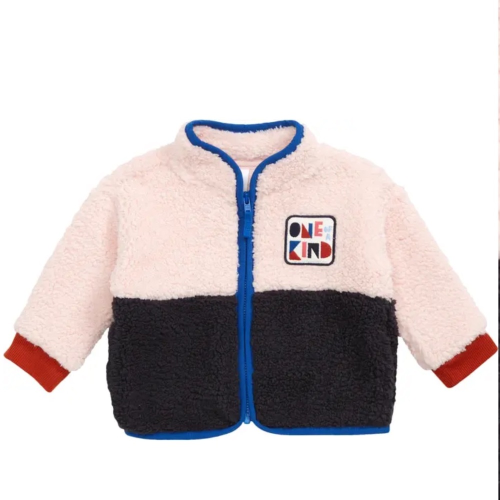 Nordstrom One of A Kind fluffy Sherpa fleece color block spring jacket 3 mos